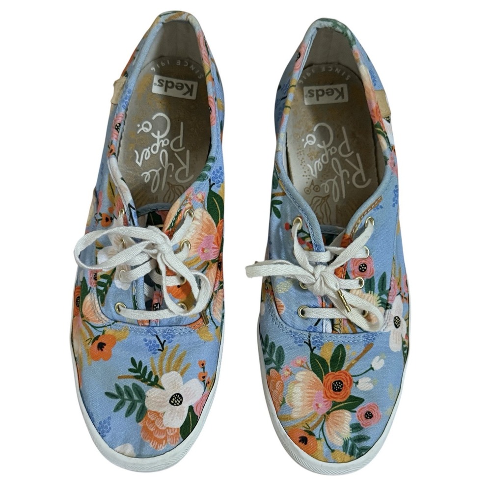 Keds Rifle Paper Co Garden Party Sneakers Womens 9.5 Blue Lace Up Floral Shoes - Picture 2 of 8